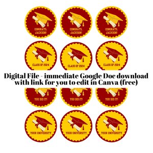 University of Southern California Editable Graduation Cupcake Toppers, Cardinal Red and Yellow, DIY Grad Toppers, Personalized Grad Party