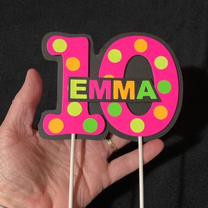 Glow Party Cake Topper, Pink Polka Dot Neon Cake, Birthday Cake Decor, Personalized Topper, Name Topper, Age Topper, Glow Party Decorations