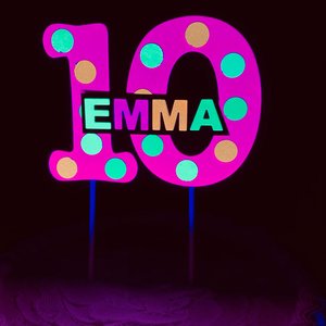 Glow Party Cake Topper, Pink Polka Dot Neon Cake, Birthday Cake Decor, Personalized Topper, Name Topper, Age Topper, Glow Party Decorations