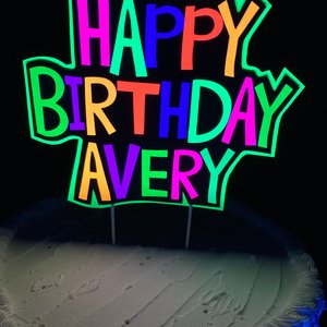 Glow Party Cake Topper, Colorful Neon Birthday Cake, Personalized Birthday Cake, UV Reflective Decoration, Fluorescent Black Light Decor