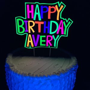 Glow Party Cake Topper, Colorful Neon Birthday Cake, Personalized Birthday Cake, UV Reflective Decoration, Fluorescent Black Light Decor