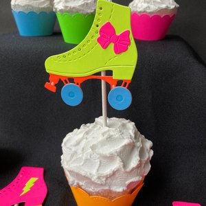 Skate Party Neon Cupcake Toppers, Glow Party Decor, Roller Skate Birthday Celebration, Fluorescent Party Decoration, UV Glow in the Dark