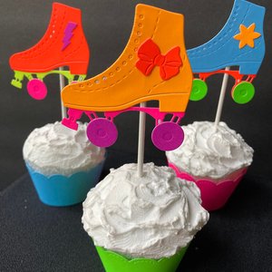Skate Party Neon Cupcake Toppers, Glow Party Decor, Roller Skate Birthday Celebration, Fluorescent Party Decoration, UV Glow in the Dark