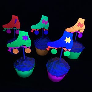 Skate Party Neon Cupcake Toppers, Glow Party Decor, Roller Skate Birthday Celebration, Fluorescent Party Decoration, UV Glow in the Dark