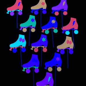 Skate Party Neon Cupcake Toppers, Glow Party Decor, Roller Skate Birthday Celebration, Fluorescent Party Decoration, UV Glow in the Dark