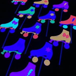 Skate Party Neon Cupcake Toppers, Glow Party Decor, Roller Skate Birthday Celebration, Fluorescent Party Decoration, UV Glow in the Dark