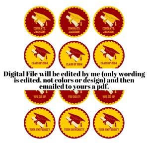 University of Southern California Editable Graduation Cupcake Toppers, Cardinal Red and Yellow, DIY Grad Toppers, Personalized Grad Party