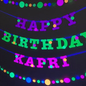 Glow Party Birthday Banner, Neon fluorescent birthday banner with garlands, UV Reflective Birthday Banner, Blacklight Party Sign, 80s Party