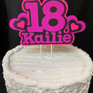 Neon Pink and Purple Glow Party Cake Topper, Black Light Party Decor, Personalized Name and Age Birthday Cake Decoration, 18th Birthday