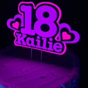 Neon Pink and Purple Glow Party Cake Topper, Black Light Party Decor, Personalized Name and Age Birthday Cake Decoration, 18th Birthday