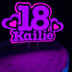 Neon Pink and Purple Glow Party Cake Topper, Black Light Party Decor, Personalized Name and Age Birthday Cake Decoration, 18th Birthday