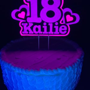 Neon Pink and Purple Glow Party Cake Topper, Black Light Party Decor, Personalized Name and Age Birthday Cake Decoration, 18th Birthday