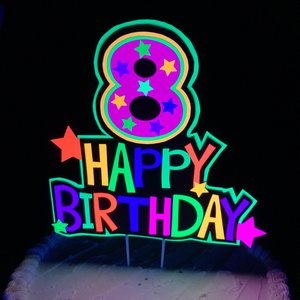 Happy Birthday Age Neon Cake Topper, Glow Party Neon Birthday Cake Decor, Birthday Decoration, Glow in the Dark Supplies, Neon Skate Party