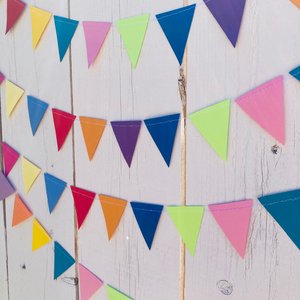Colorful Party Bunting, All Occasion Streamer, Triangle Pennant Birthday Decoration, Rainbow Decor, Festive Banner, Bright Classroom Decor