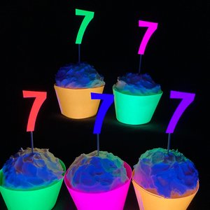 Set of 12 Retro Font Neon Glow Party Age Cupcake Toppers