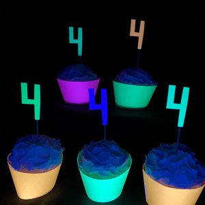 Set of 12 Retro Font Neon Glow Party Age Cupcake Toppers