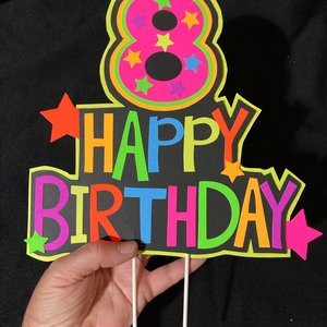 Happy Birthday Age Neon Cake Topper, Glow Party Neon Birthday Cake Decor, Birthday Decoration, Glow in the Dark Supplies, Neon Skate Party