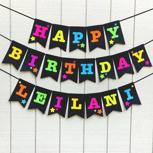 Neon Star Birthday Banner, Glow Party, Personalized Banner, Glow in the Dark Sign, UV Reflective, Black Light Decor, 80s Party, Skate Party