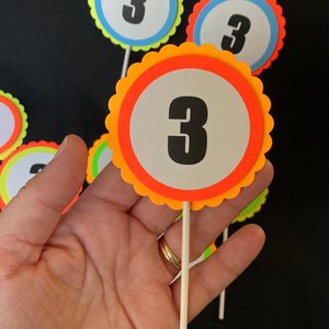 Neon Birthday Cupcake Toppers, Black Light Party Decor, Fluorescent Cupcake Decoration, Birthday Number Topper, UV Reflective, 3rd Birthday