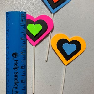 Neon Heart Cupcake Toppers, Glow in the Dark Hearts, Glow Party Supply, Cupcake Decor, Black Light Decoration, Fluorescent UV Reflective