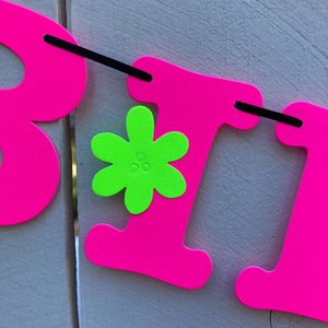 Flower Power Glow Party Birthday Banner, Neon Happy Birthday Sign, UV Reflective Decor, Glow Party Supply, Retro 80s Personalized Sign