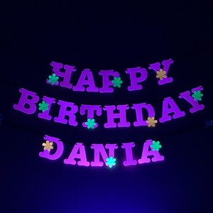 Flower Power Glow Party Birthday Banner, Neon Happy Birthday Sign, UV Reflective Decor, Glow Party Supply, Retro 80s Personalized Sign
