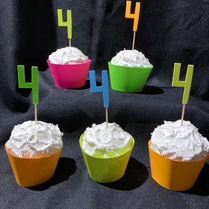 Set of 12 Retro Font Neon Glow Party Age Cupcake Toppers