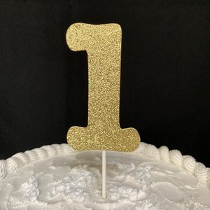 Glitter Number 1 Party Cake Topper, 1st Birthday Decoration, Baby's First Birthday, Gold Glitter Cake Accent, Number Embellishment