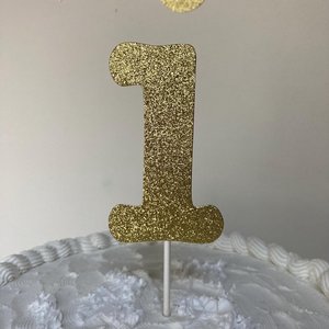 Glitter Number 1 Party Cake Topper, 1st Birthday Decoration, Baby's First Birthday, Gold Glitter Cake Accent, Number Embellishment