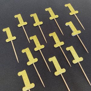 Set of 12 Glitter Gold Age Cupcake Toppers, Baby's First Birthday Cupcake Topper Decoration, 1st Birthday Decor, Number Toothpick Topper
