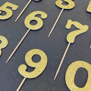 Set of 12 Glitter Gold Age Cupcake Toppers, Baby's First Birthday Cupcake Topper Decoration, 1st Birthday Decor, Number Toothpick Topper