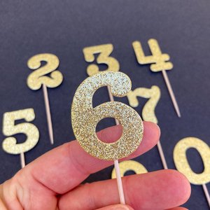 Set of 12 Glitter Gold Age Cupcake Toppers, Baby's First Birthday Cupcake Topper Decoration, 1st Birthday Decor, Number Toothpick Topper