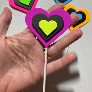 Neon Heart Cupcake Toppers, Glow in the Dark Hearts, Glow Party Supply, Cupcake Decor, Black Light Decoration, Fluorescent UV Reflective