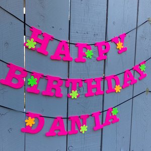 Flower Power Glow Party Birthday Banner, Neon Happy Birthday Sign, UV Reflective Decor, Glow Party Supply, Retro 80s Personalized Sign