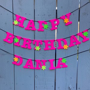 Flower Power Glow Party Birthday Banner, Neon Happy Birthday Sign, UV Reflective Decor, Glow Party Supply, Retro 80s Personalized Sign