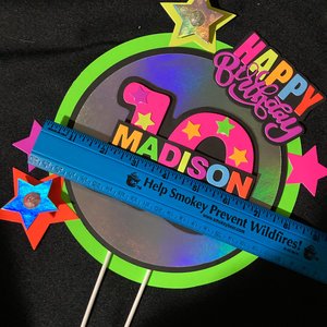 LED Lights Glow Party Neon Birthday Cake Topper, Personalized Age and Name Topper, UV Fluorescent Cake Decoration, Star Cake Centerpiece