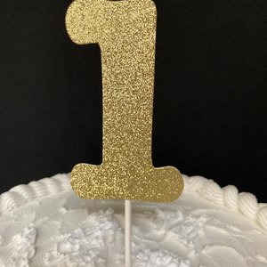 Glitter Number 1 Party Cake Topper, 1st Birthday Decoration, Baby's First Birthday, Gold Glitter Cake Accent, Number Embellishment