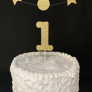 Glitter Number 1 Party Cake Topper, 1st Birthday Decoration, Baby's First Birthday, Gold Glitter Cake Accent, Number Embellishment