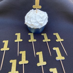 Set of 12 Glitter Gold Age Cupcake Toppers, Baby's First Birthday Cupcake Topper Decoration, 1st Birthday Decor, Number Toothpick Topper