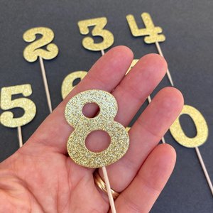 Set of 12 Glitter Gold Age Cupcake Toppers, Baby's First Birthday Cupcake Topper Decoration, 1st Birthday Decor, Number Toothpick Topper