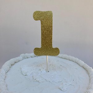 Glitter Number 1 Party Cake Topper, 1st Birthday Decoration, Baby's First Birthday, Gold Glitter Cake Accent, Number Embellishment