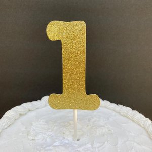 Glitter Number 1 Party Cake Topper, 1st Birthday Decoration, Baby's First Birthday, Gold Glitter Cake Accent, Number Embellishment
