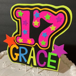 Personalized Birthday Neon Cake Topper, Glow Party Neon 17th Birthday Cake Decor, Name Age Birthday Decoration, UV Glow in the Dark Supplies