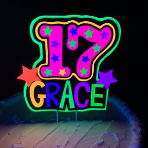 Personalized Birthday Neon Cake Topper, Glow Party Neon 17th Birthday Cake Decor, Name Age Birthday Decoration, UV Glow in the Dark Supplies
