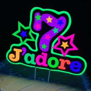 Neon UV Reflective Cake Topper, Personalized Glow Birthday Cake Centerpiece, Name and Age Cake Decor, Glow Party Decorations, 7th Birthday