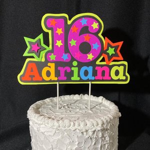 Neon UV Reflective Cake Topper, Personalized Glow Birthday Cake Centerpiece, Name and Age Cake Decor, Glow Party Decorations, 7th Birthday