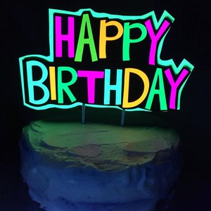 Bright Neon Happy Birthday Cake Topper with Name, Bespoke Glow Party Cake, Custom Black Light Decoration, Teen Birthday, Skate Party Decor