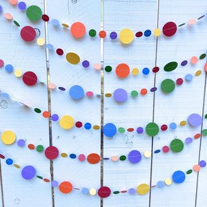Rainbow Card Stock Circle Garland, Colorful Party Bunting, Handmade Streamers, Rainbow Event Decor, Circle Party Decoration, Paper Streamer