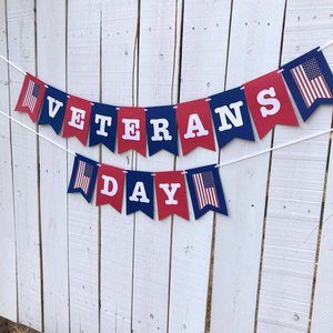 Veterans Day Banner, Patriotic Holiday Sign, November 11 Community Event Gathering, Red White and Blue Flag Banner, National Holiday Pennant