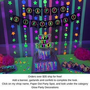 Personalized Neon Happy Birthday Cake Topper, Retro 80s Glow Party Sign, UV Reflective Cake Decoration, Fluorescent Custom Name Centerpiece